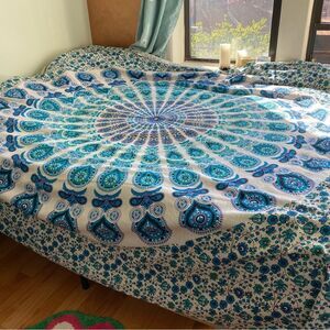 1970s Psychedelic Flower Power Made in India Bed Cover